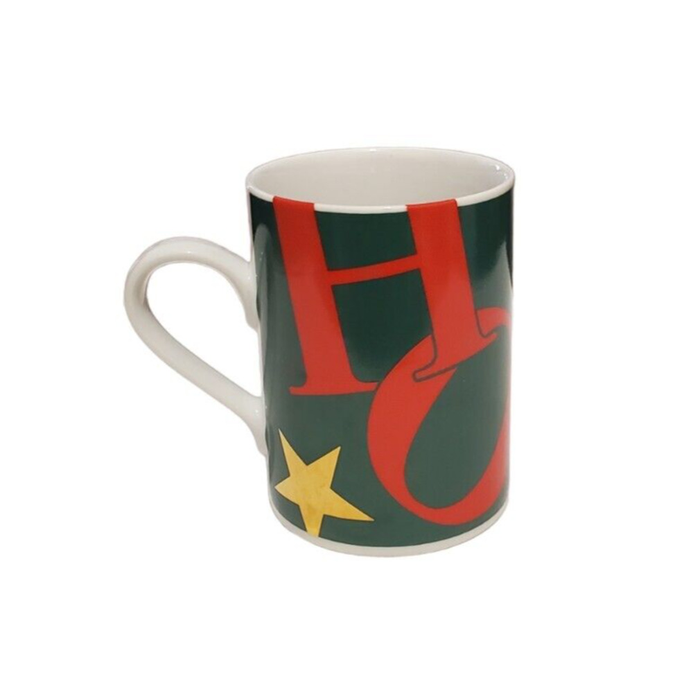 Department 56 Ho Ho Cup Mug Christmas Holliday Stars Coffee Red Green Gold NEW - Picture 2 of 5